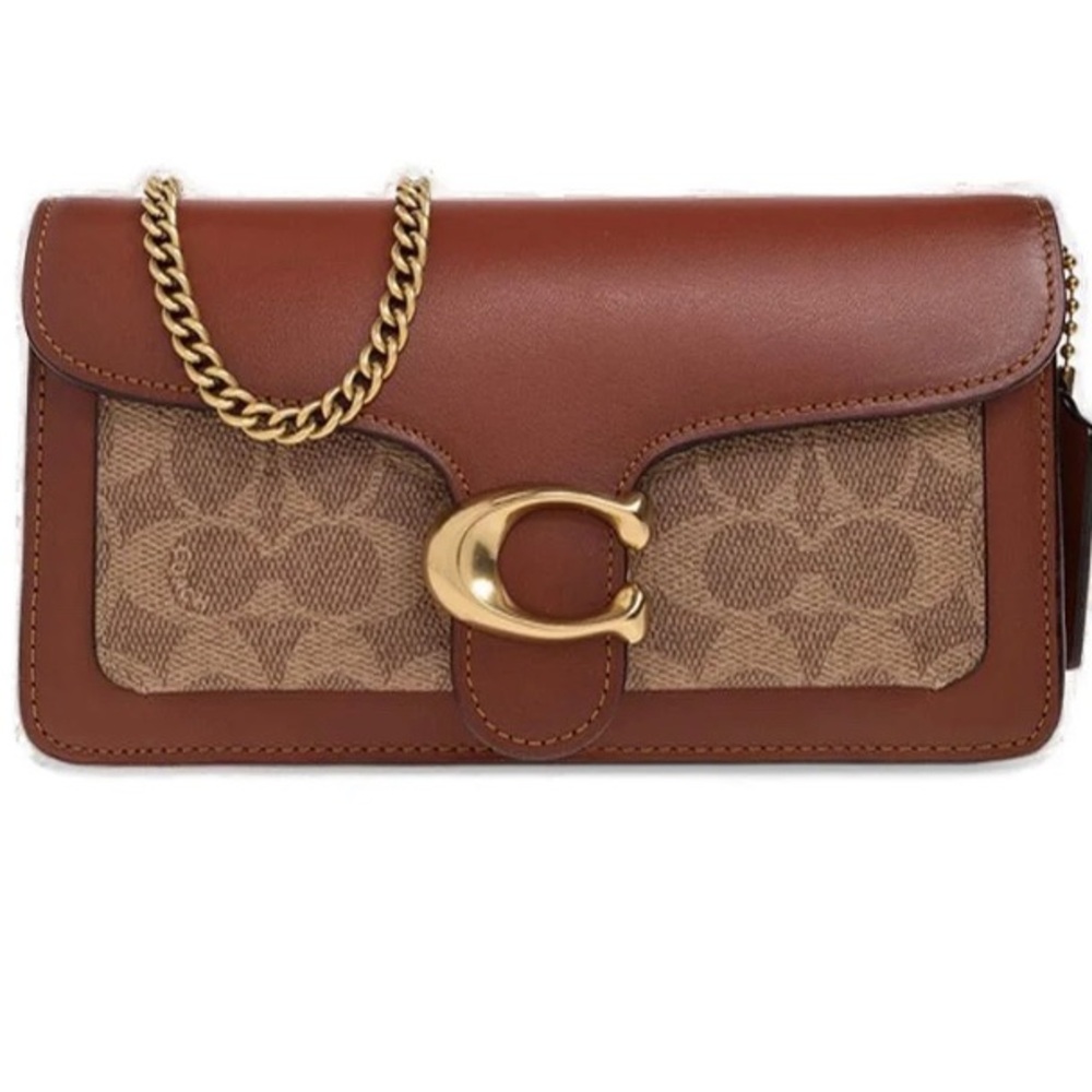 Coach Brown and Tan Clutch with Gold Accent